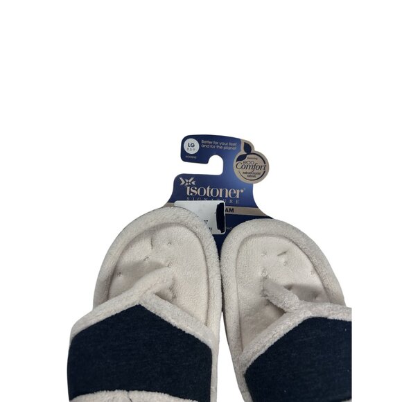 Isotoner Womens Memory Foam Slippers Arch Support Sz Large (8.5-9) White & Navy - Picture 4 of 6